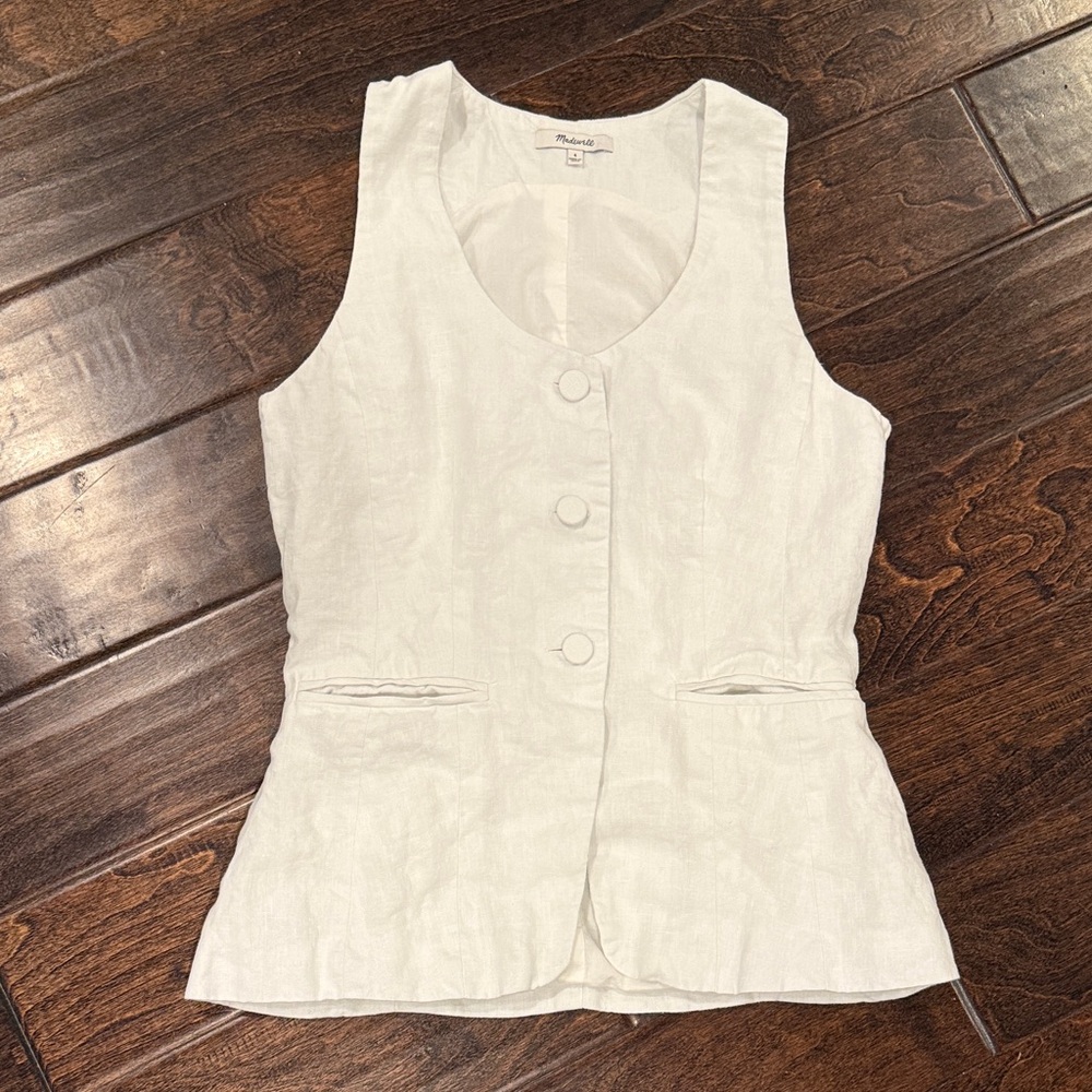 Eileen Fisher White Linen Button-Front Vest